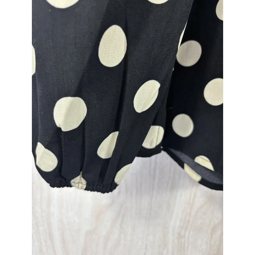 OTT Polka Dot Sleeve Blouse Womens S Luxury Puff Sleeve Black White Chic